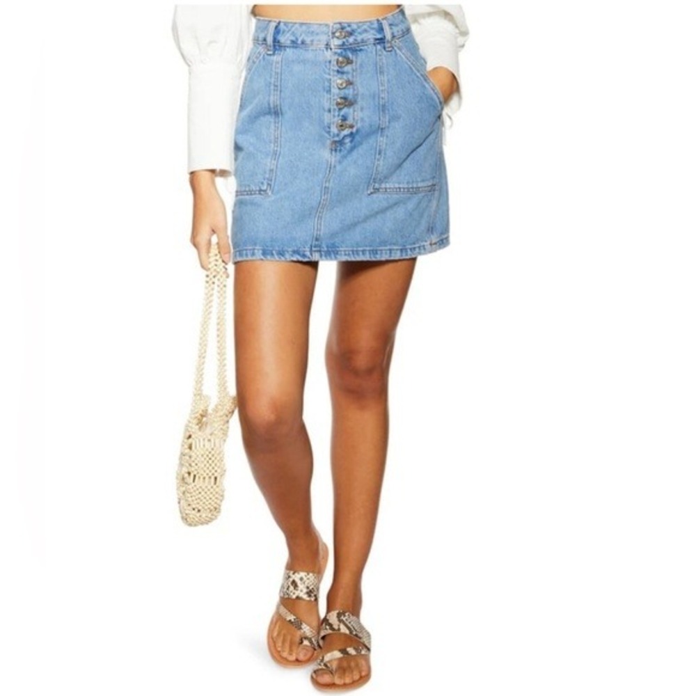 Topshop Womens Light Wash Blue Denim Button Fly Mini Skirt US 8 UK 12 05T58QMDT